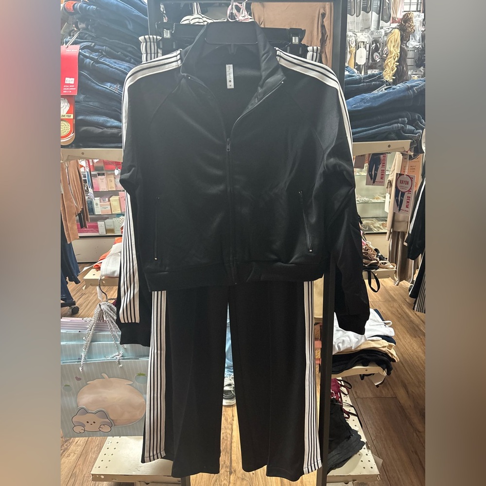 Black Track Suit with White Stripes